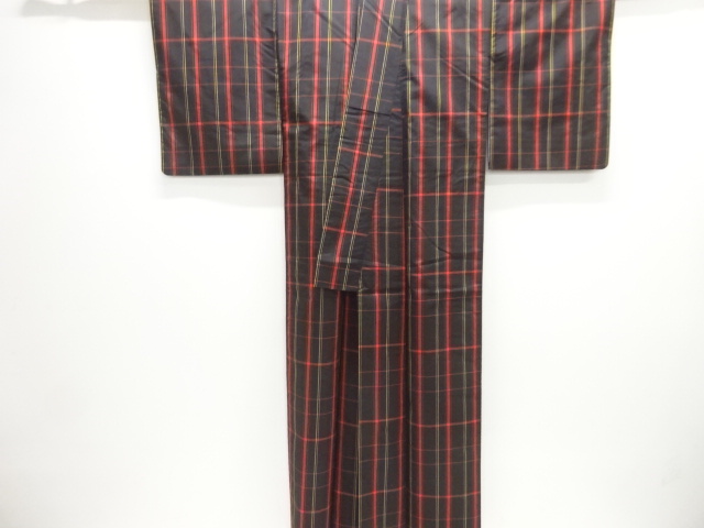  格子織り出し米沢紬着物アンサンブル